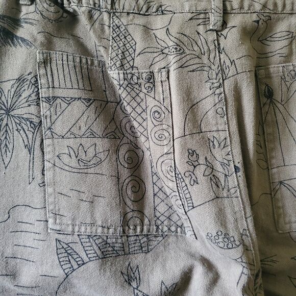 Chicos Design Crop Pants Women Size 2 / 12 Green Cotton Tropical World Scenes - Picture 8 of 15